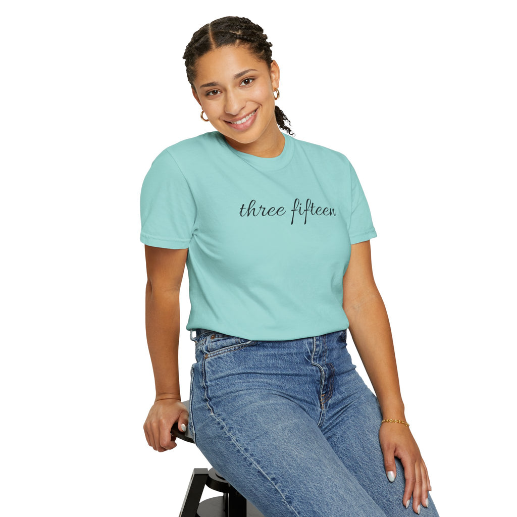 1 - Multi Colors Three Fifteen Cursive Graphic T-Shirt