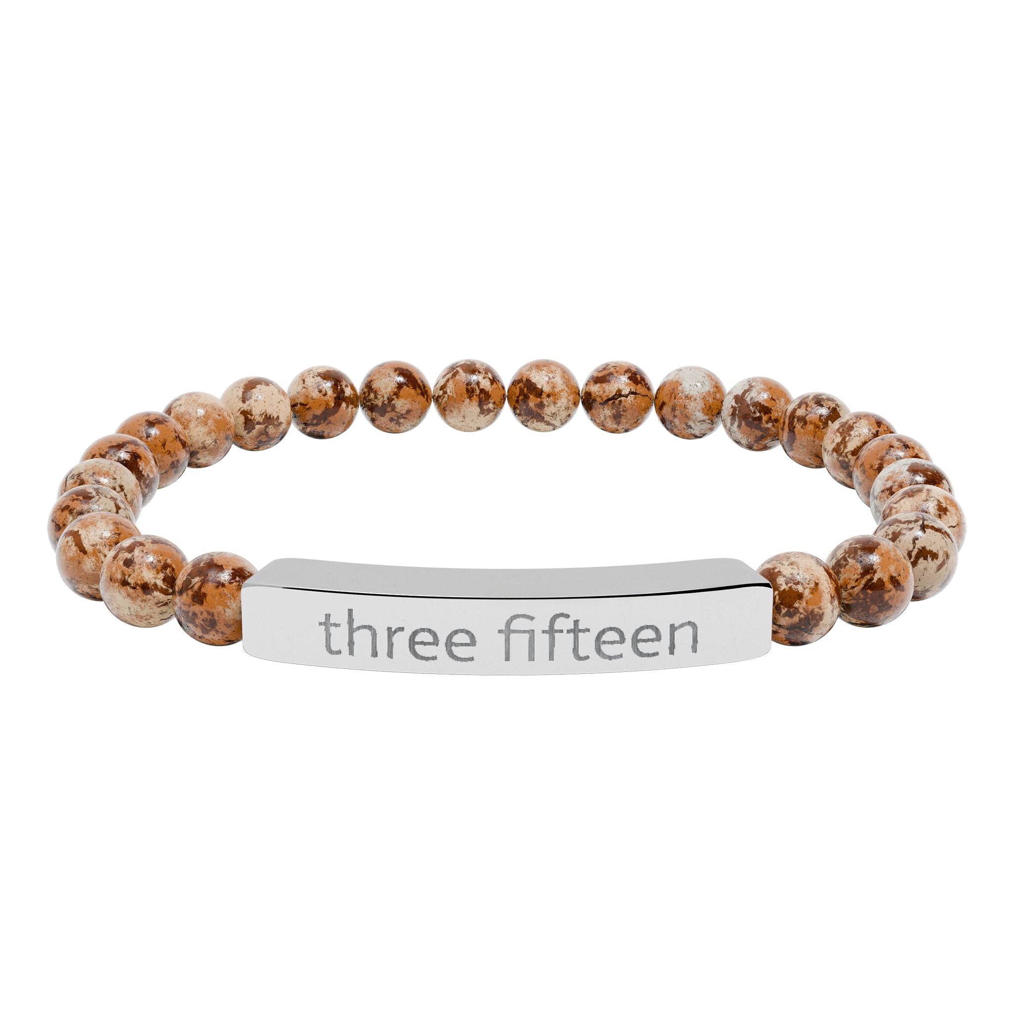 4 - Three Fifteen Engraved Natural Stone Stretch Bracelet