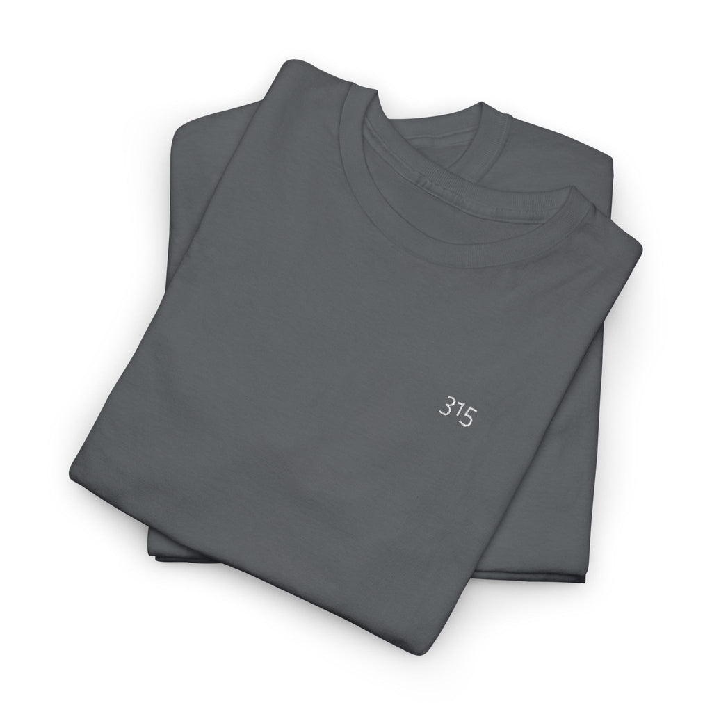 Minimal '315’ Chest Logo T‑Shirt — Black Casual Graphic Tee