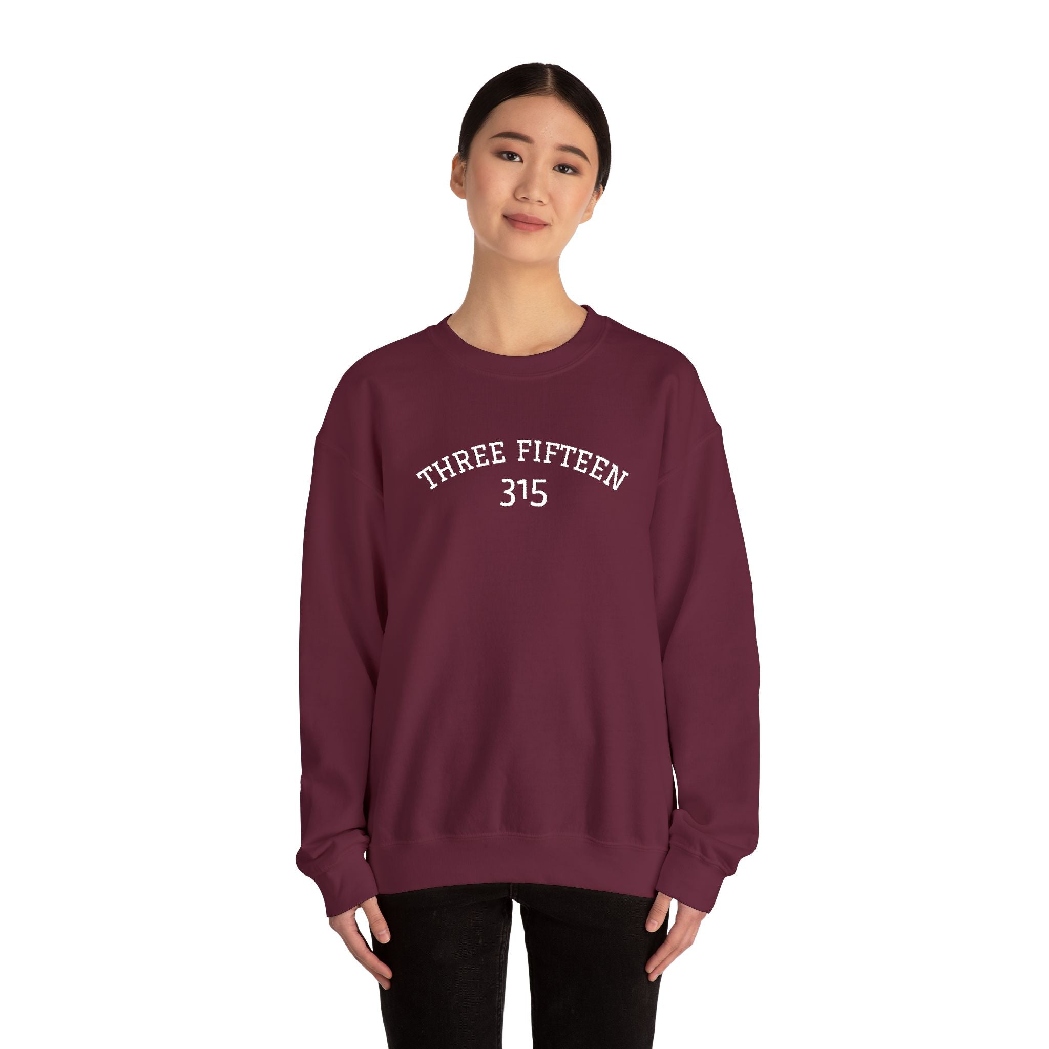 15 - Minimal '315' Embroidered Logo Crewneck Sweatshirt — White Casual Pullover