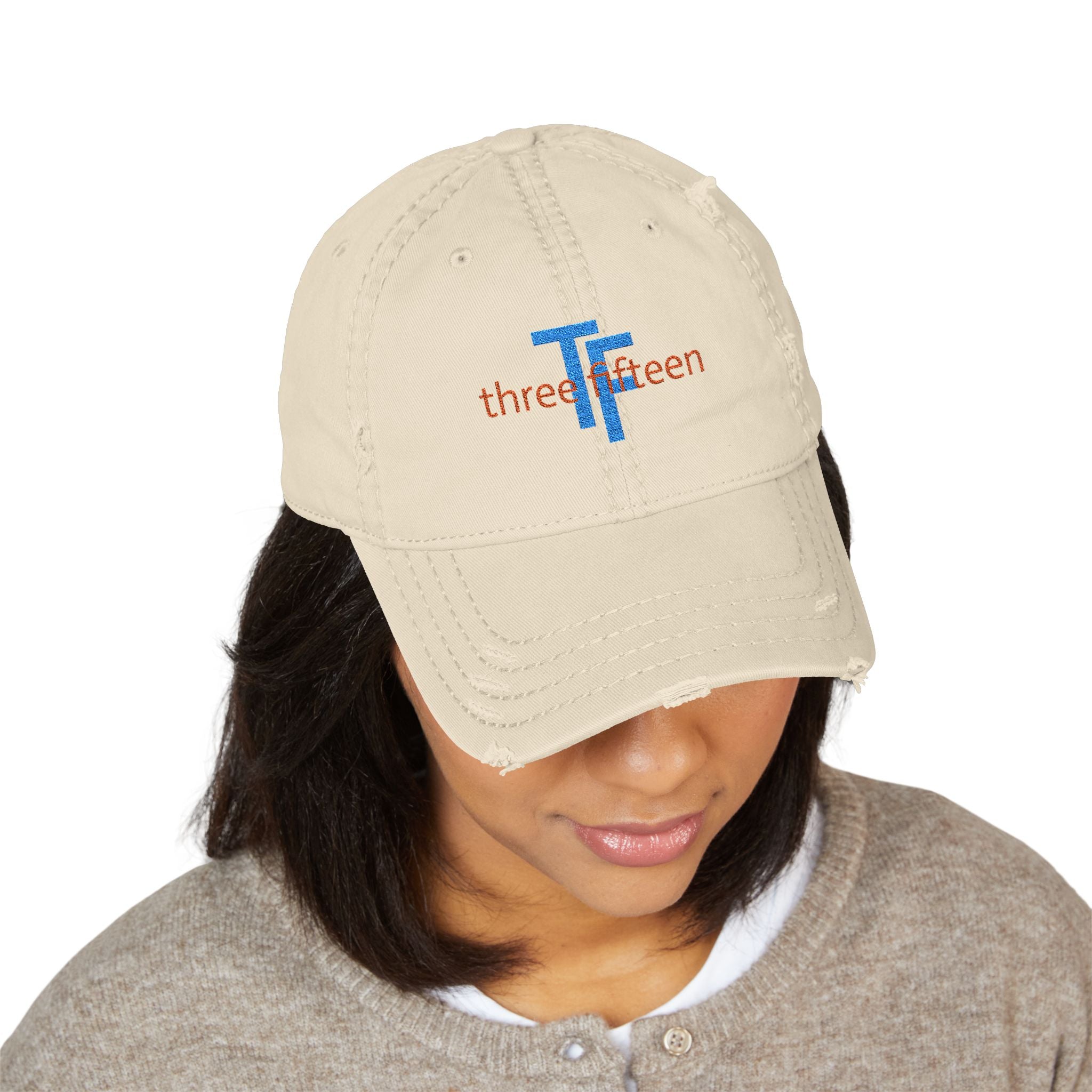 3 - Hat Distressed Embroidered TF Three Fifteen Dad Hat - Casual Chic Accessory