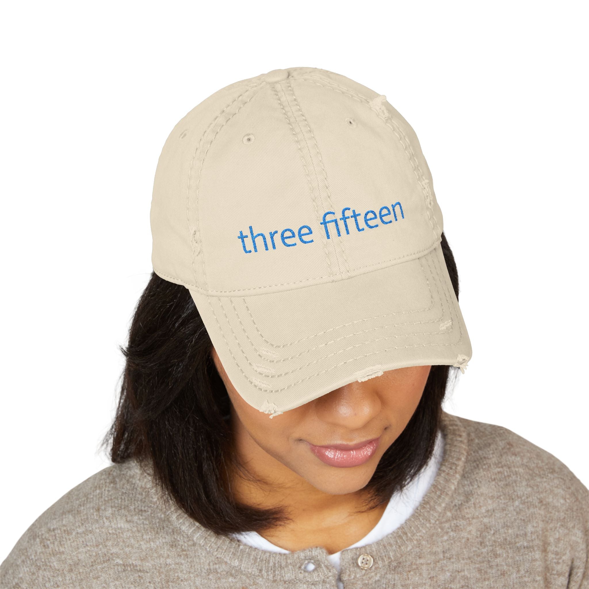 3 - Hat Distressed Embroidered Three Fifteen Dad Hat - Casual Chic Accessory