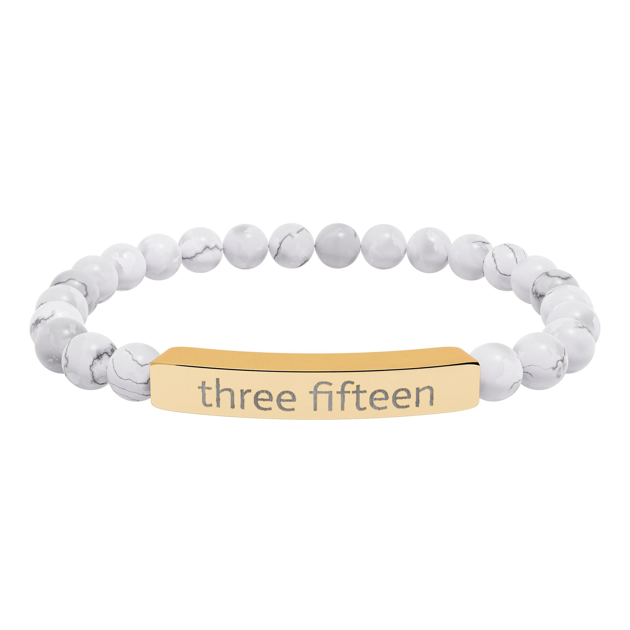 4 - Three Fifteen Engraved Natural Stone Stretch Bracelet