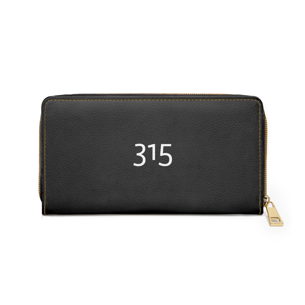 315 - Zipper Wallet — Minimal Black Wallet with '315' Mirrored Script