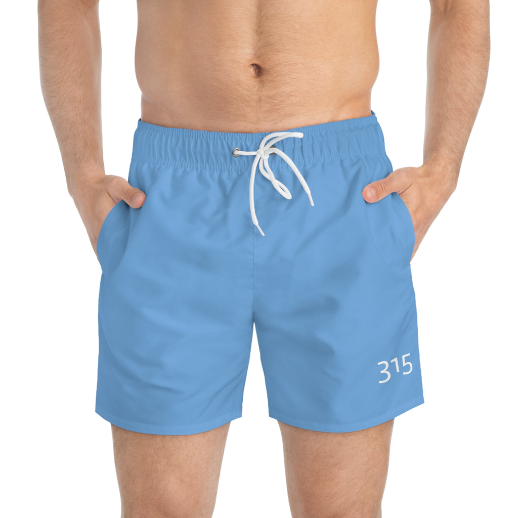 315 Swim Trunks — Light Blue All-Over-Print Beach Shorts
