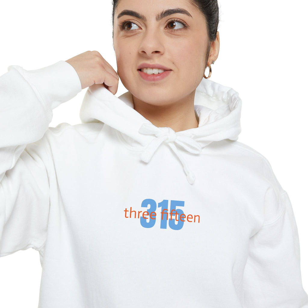 16 - Embroidered White Bold 315 Comfort Colors Hoodie — 'three fifteen' 315 Minimal Number Graphic