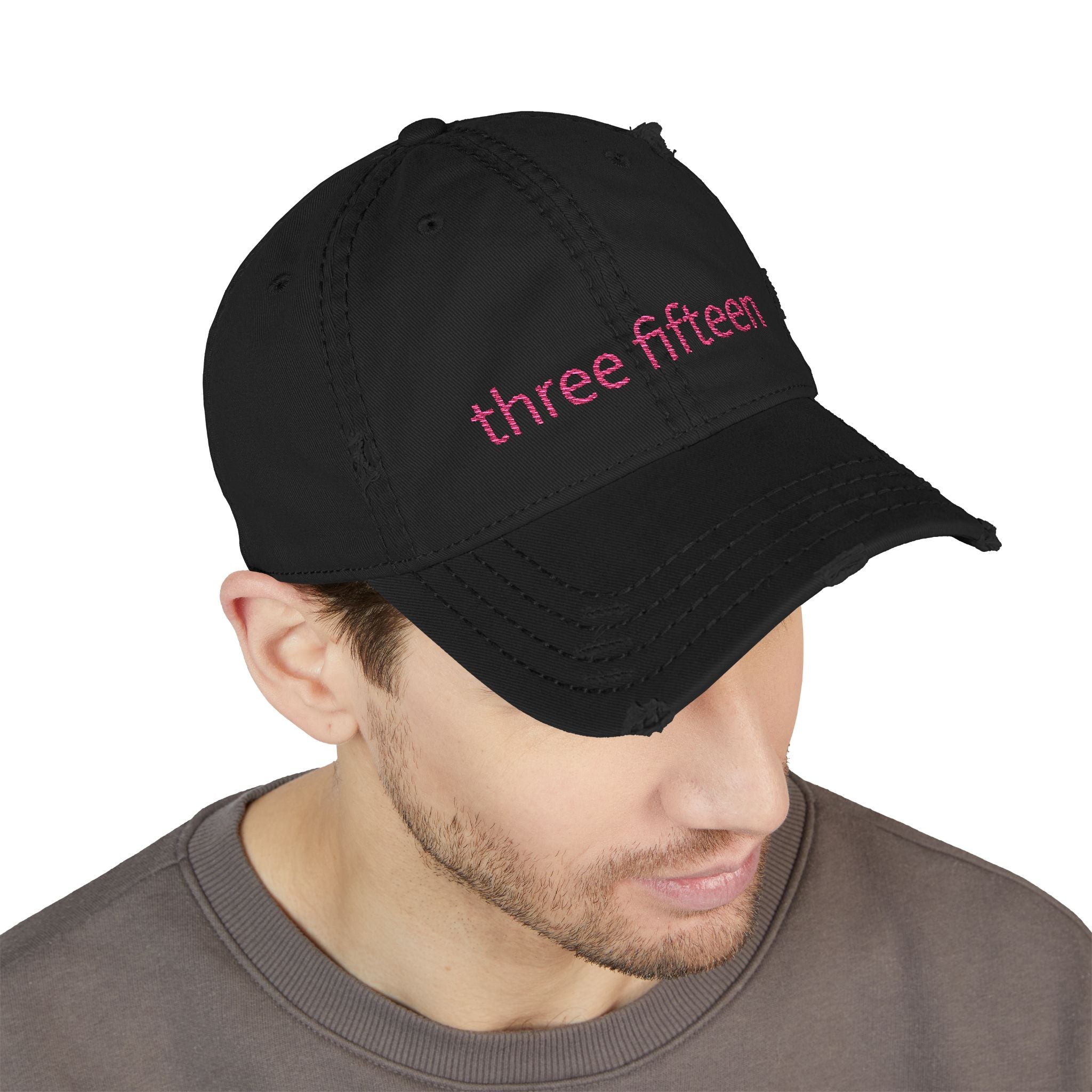3 - Hat Distressed Embroidered Three Fifteen Dad Hat - Casual Chic Accessory