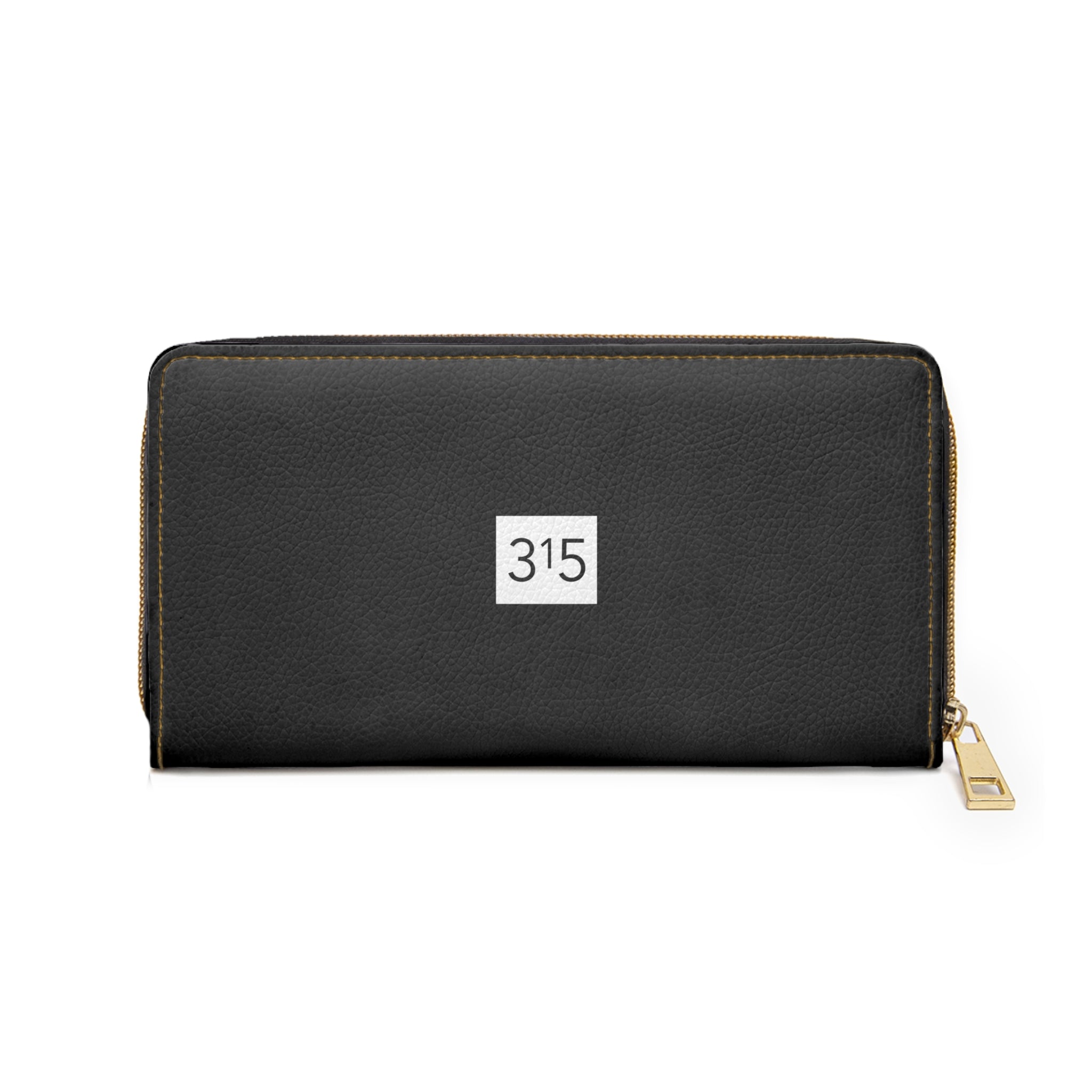 315 - Zipper Wallet — Minimal Black Wallet with '315' Mirrored Script