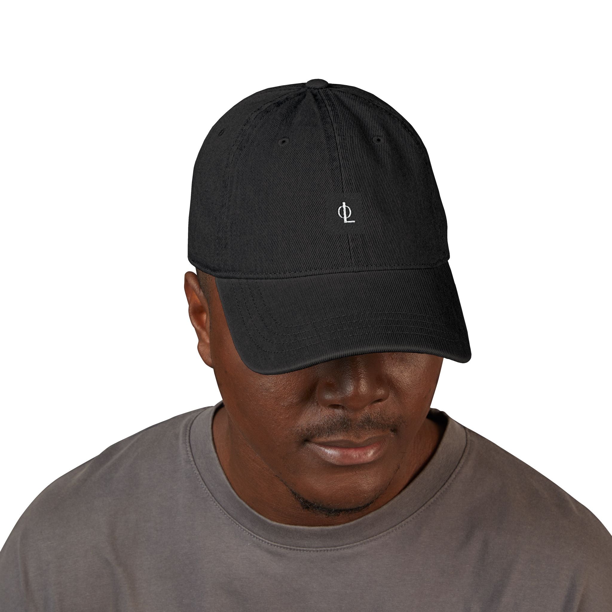 Outcome Leadership- Embroidered Minimal Logo Denim Hat — Black Casual Baseball Cap