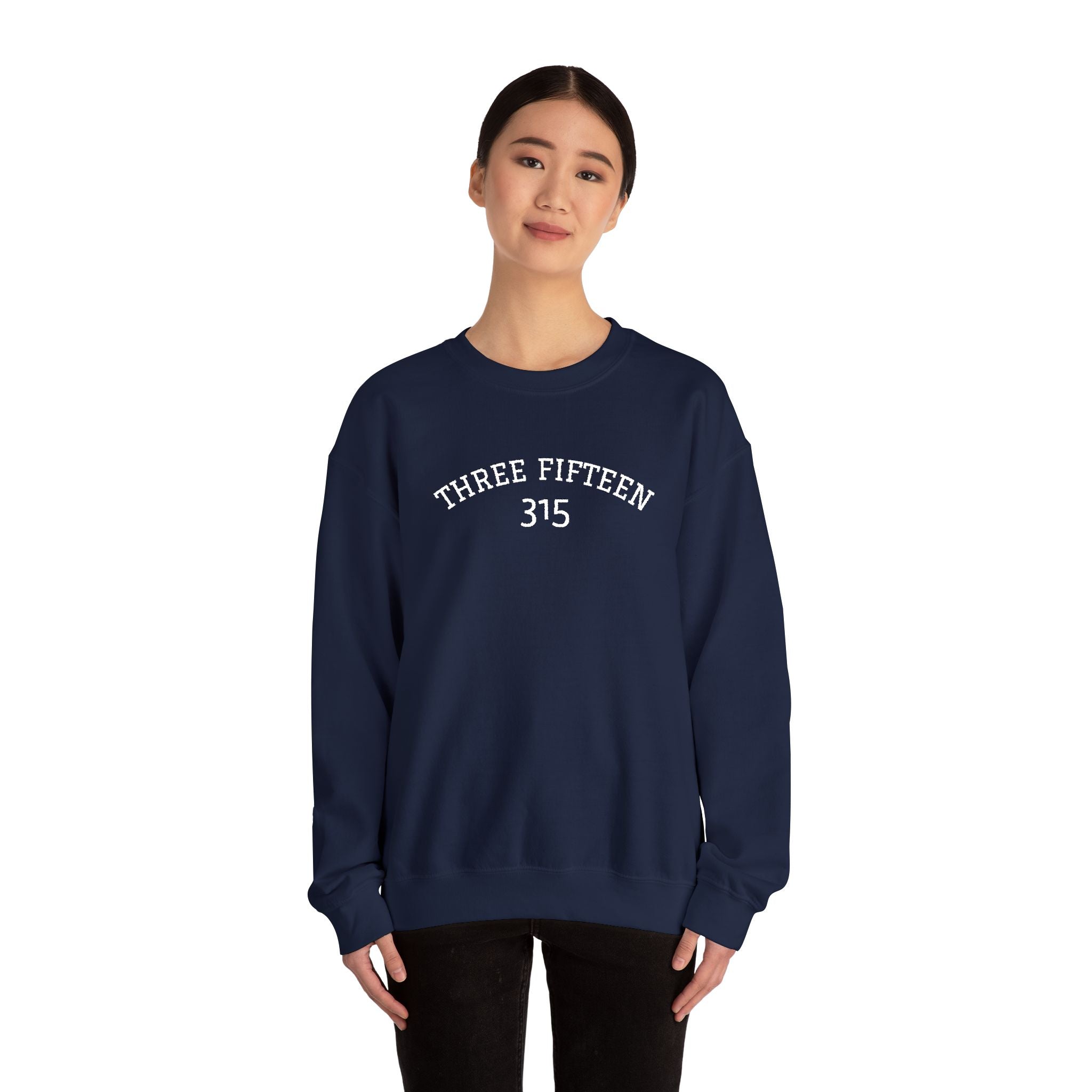 15 - Minimal '315' Embroidered Logo Crewneck Sweatshirt — White Casual Pullover