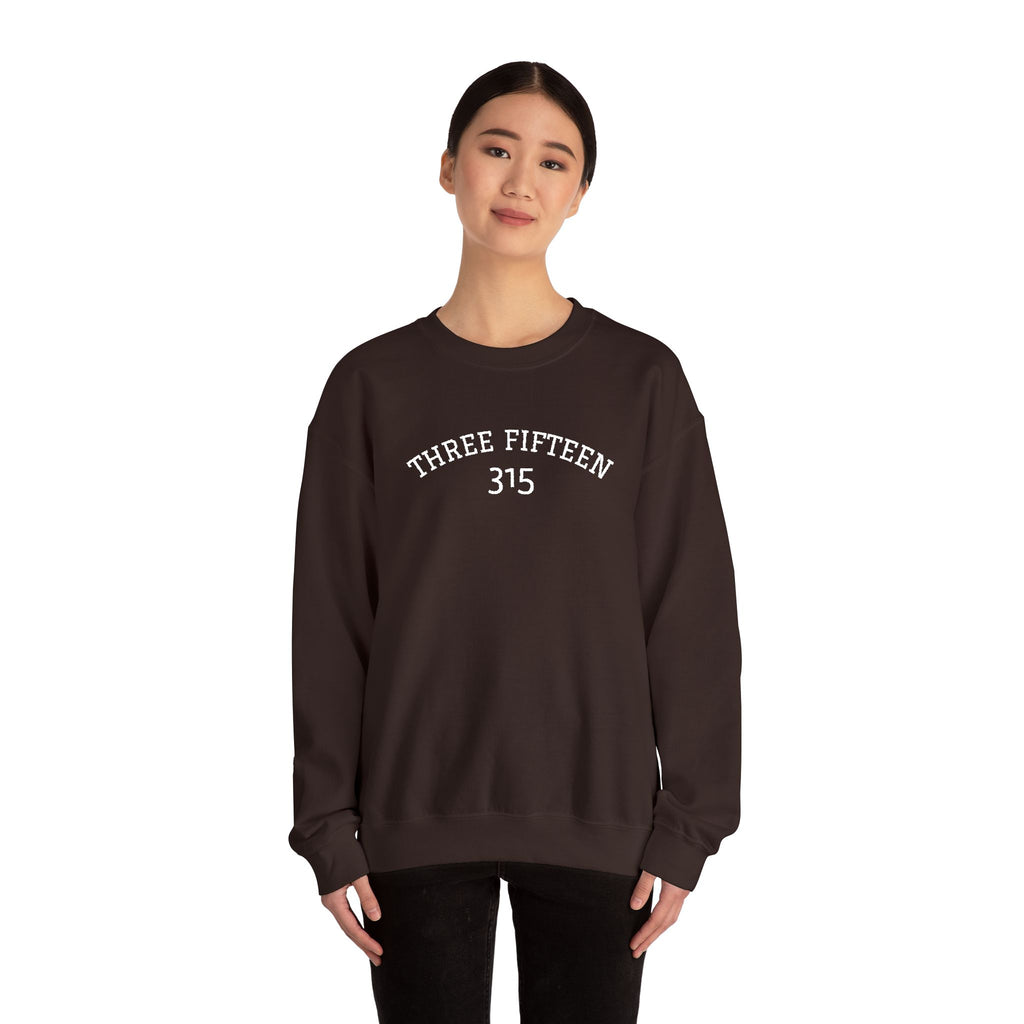 15 - Minimal '315' Embroidered Logo Crewneck Sweatshirt — White Casual Pullover