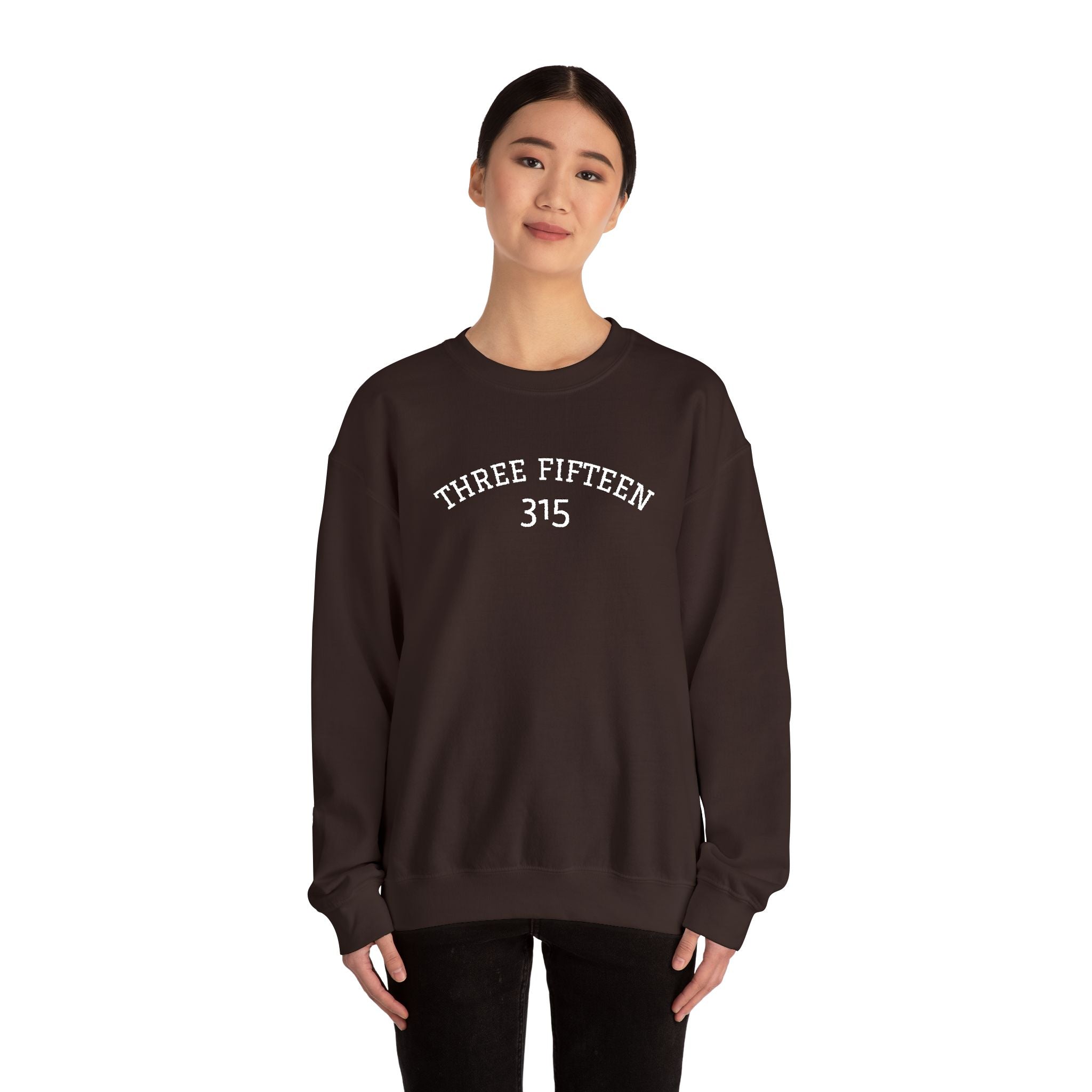 15 - Minimal '315' Embroidered Logo Crewneck Sweatshirt — White Casual Pullover