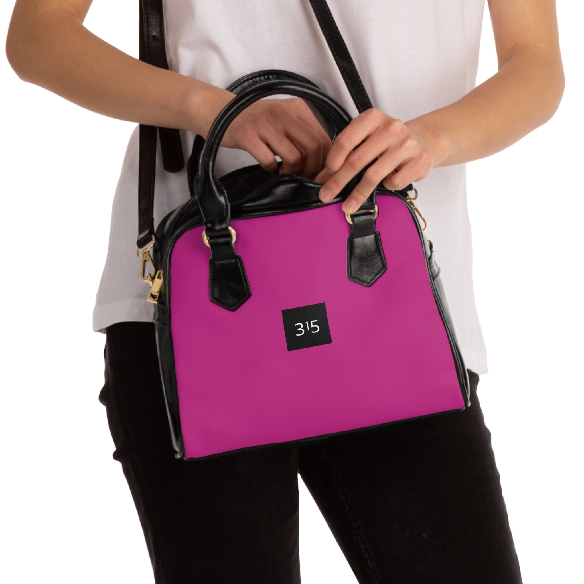 Classic White Shoulder Handbag with Minimal '315' Square Logo — Chic Everyday Tote