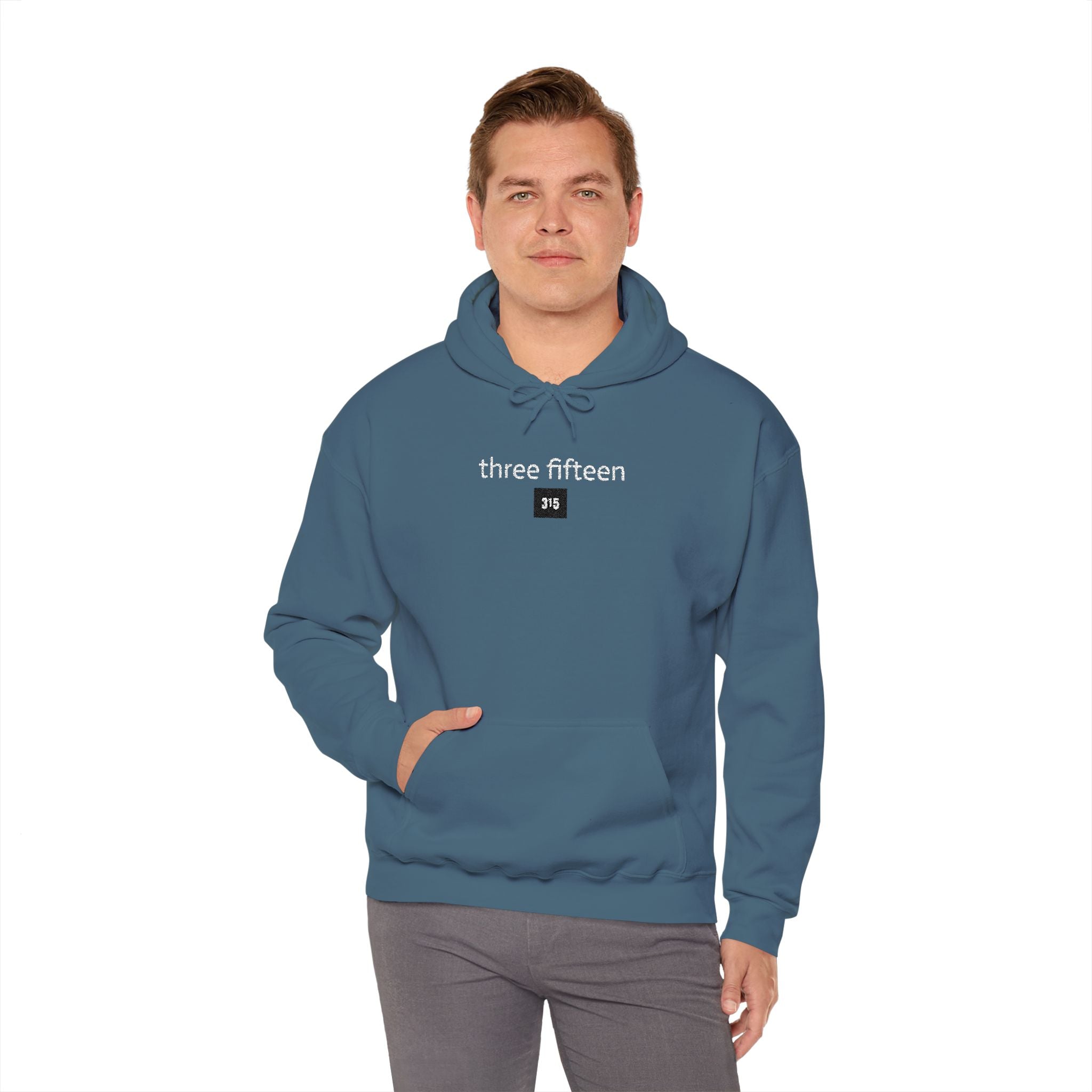 16 - 315 Square Embroidered Hoodie — Minimalist Distressed Graphic Sweatshirt