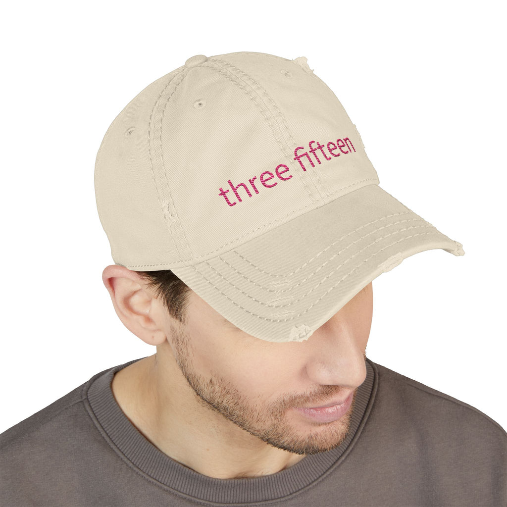 3 - Hat Distressed Embroidered Three Fifteen Dad Hat - Casual Chic Accessory