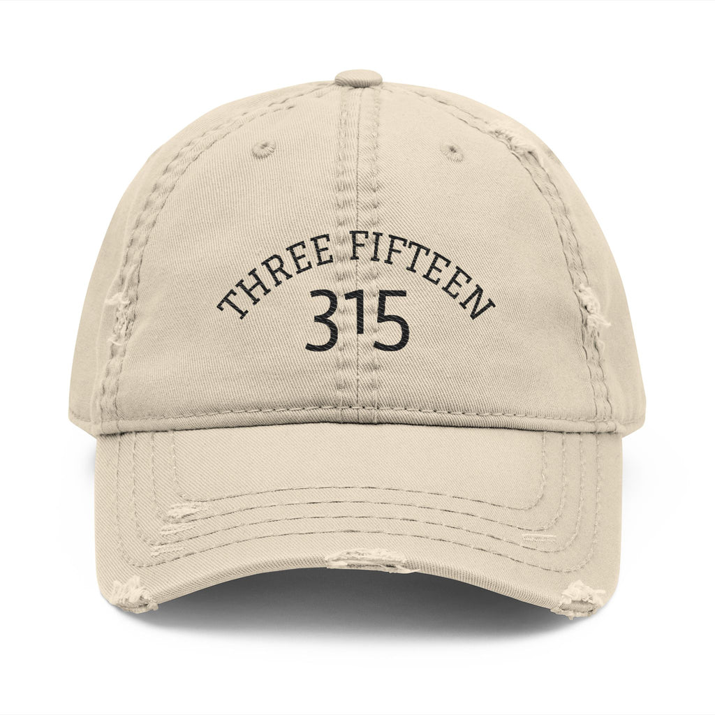 3 - Distressed Embroidered Dad Hat – "Three Fifteen 315" Vintage Baseball Cap
