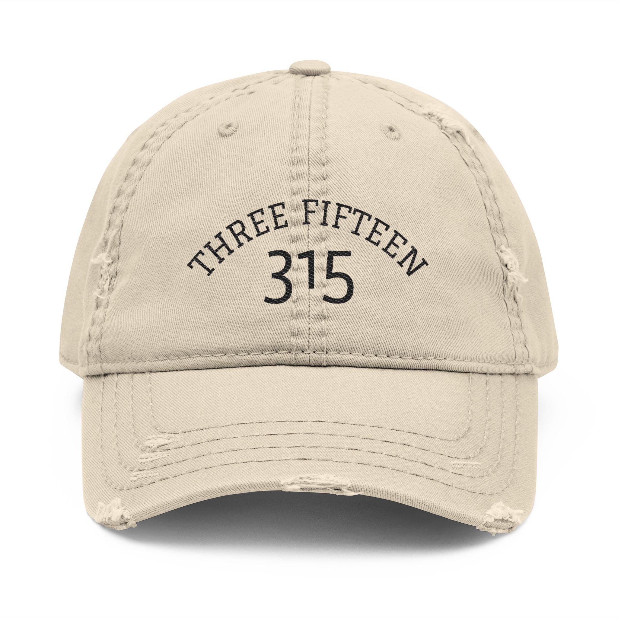 3 - Distressed Embroidered Dad Hat – "Three Fifteen 315" Vintage Baseball Cap