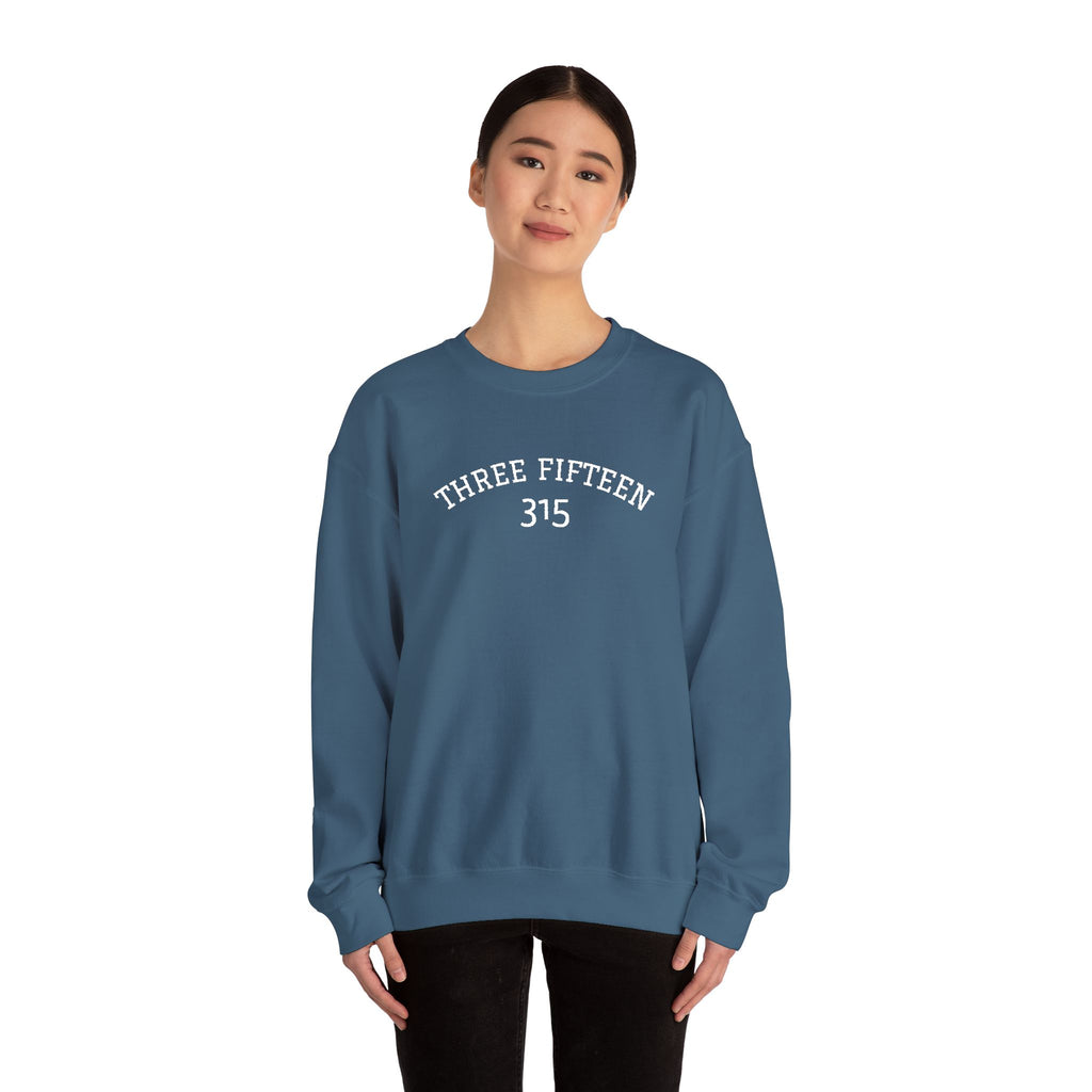 15 - Minimal '315' Embroidered Logo Crewneck Sweatshirt — White Casual Pullover