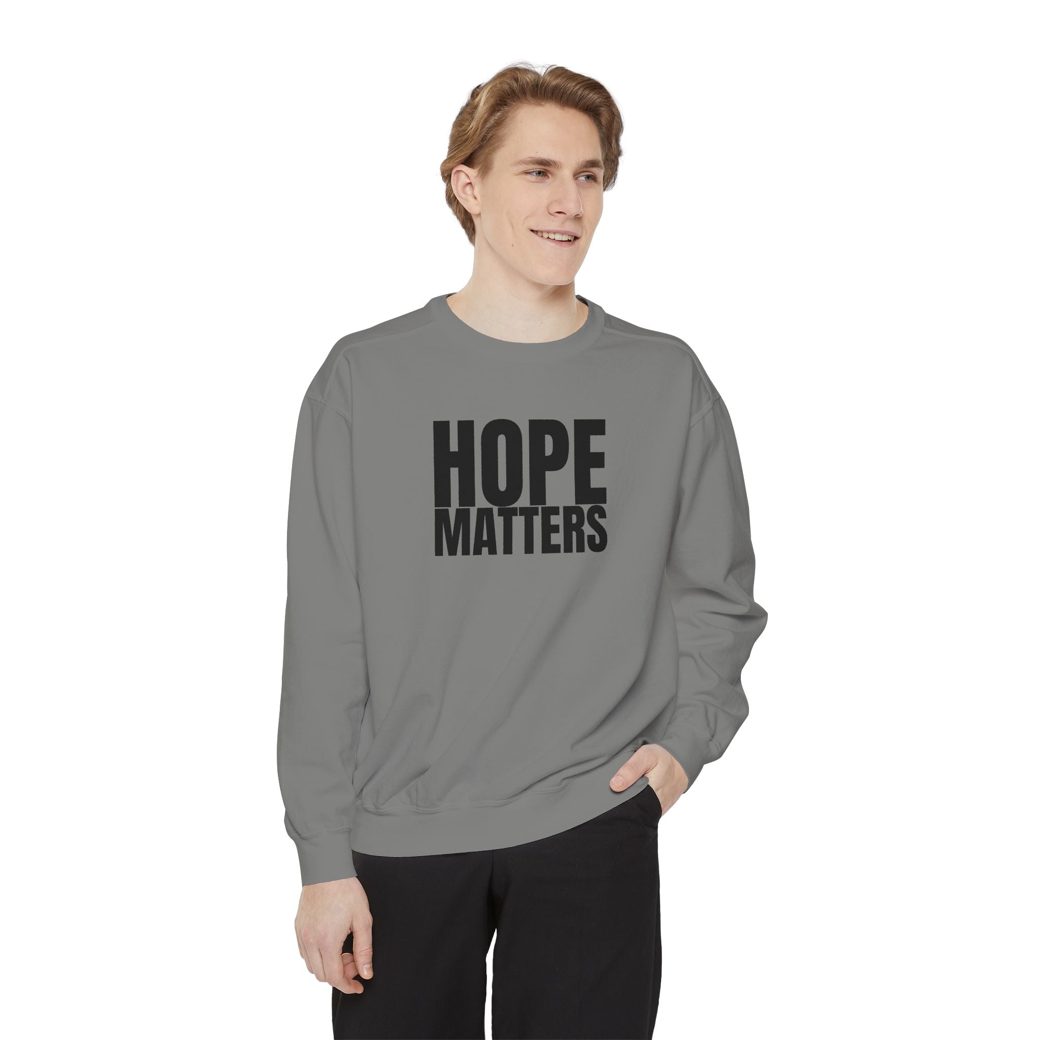 Multi Color Hope Matters Embroidered Minimalist Logo Sweatshirt — White Crewneck Casual Pullover