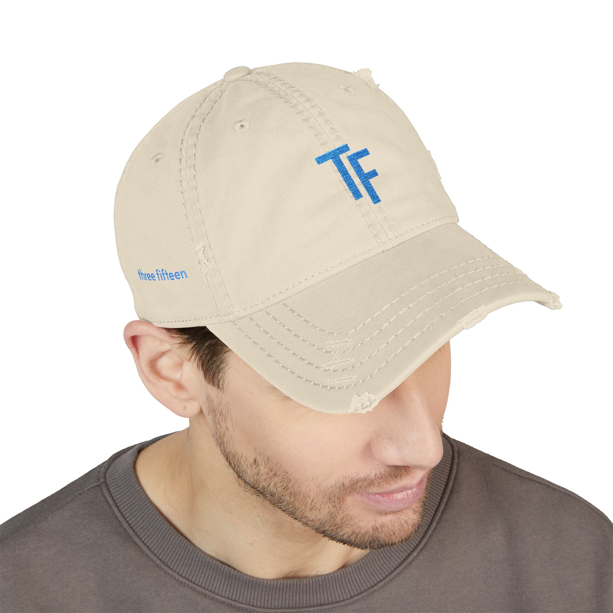 3 - Hat Distressed Embroidered TF Three Fifteen Dad Hat - Casual Chic Accessory