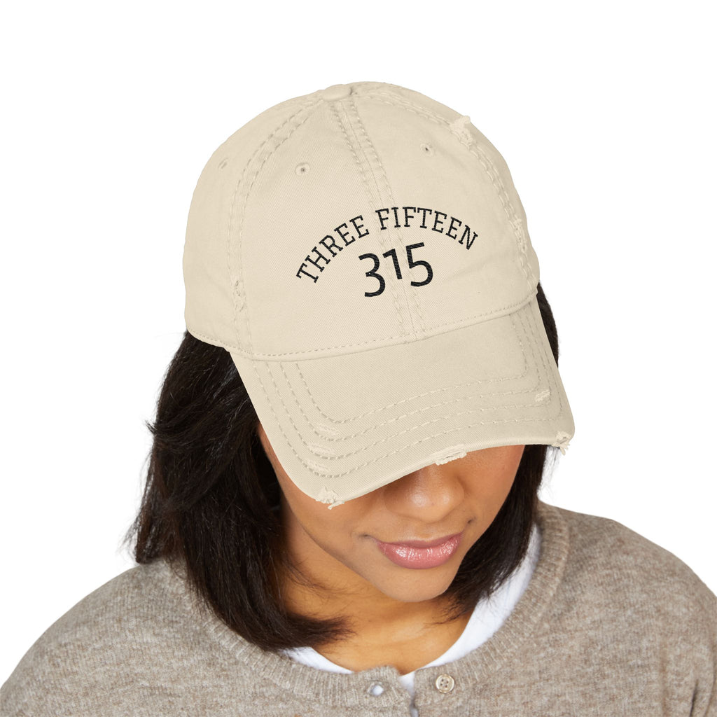 3 - Distressed Embroidered Dad Hat – "Three Fifteen 315" Vintage Baseball Cap