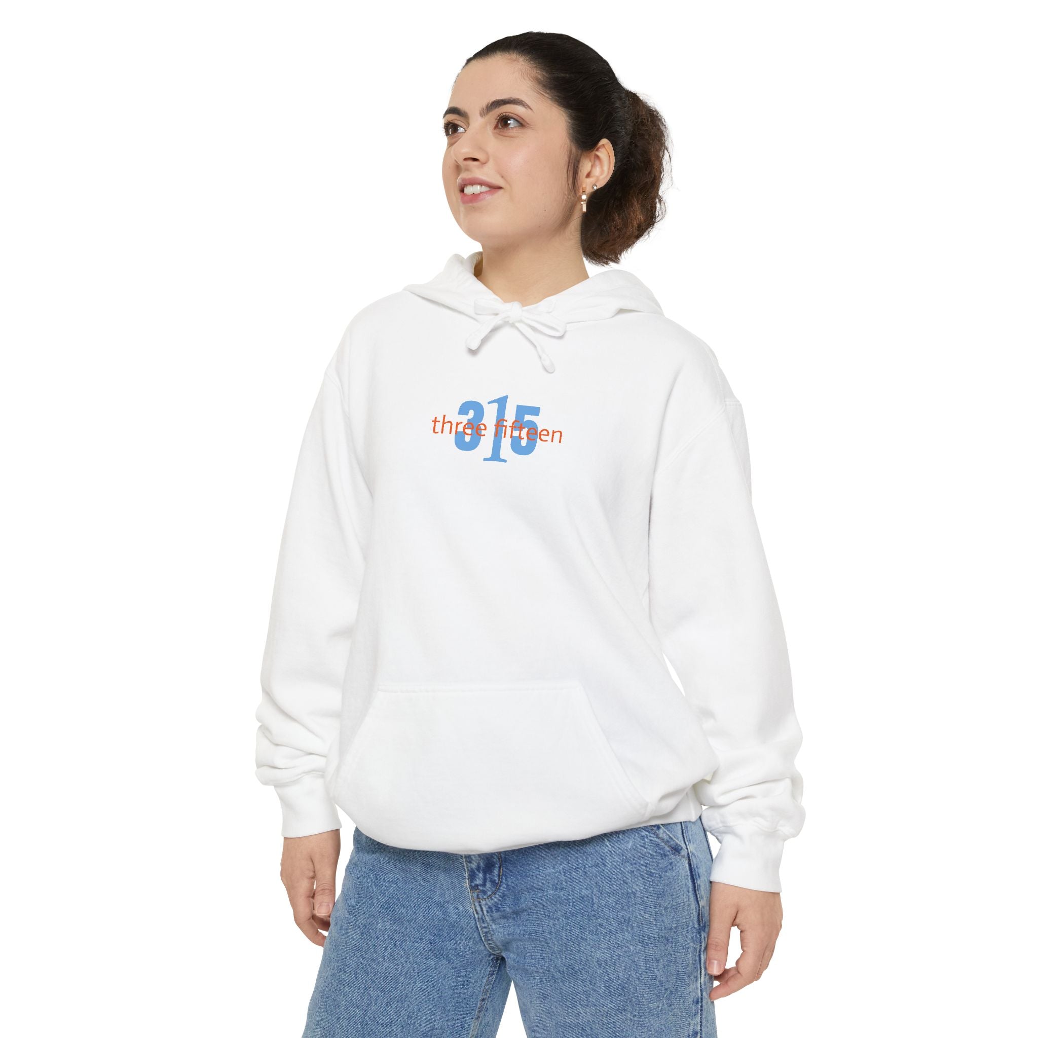 16 - Embroidered White Oversized 1 Comfort Colors Hoodie — 'three fifteen' 315 Minimal Number Graphic
