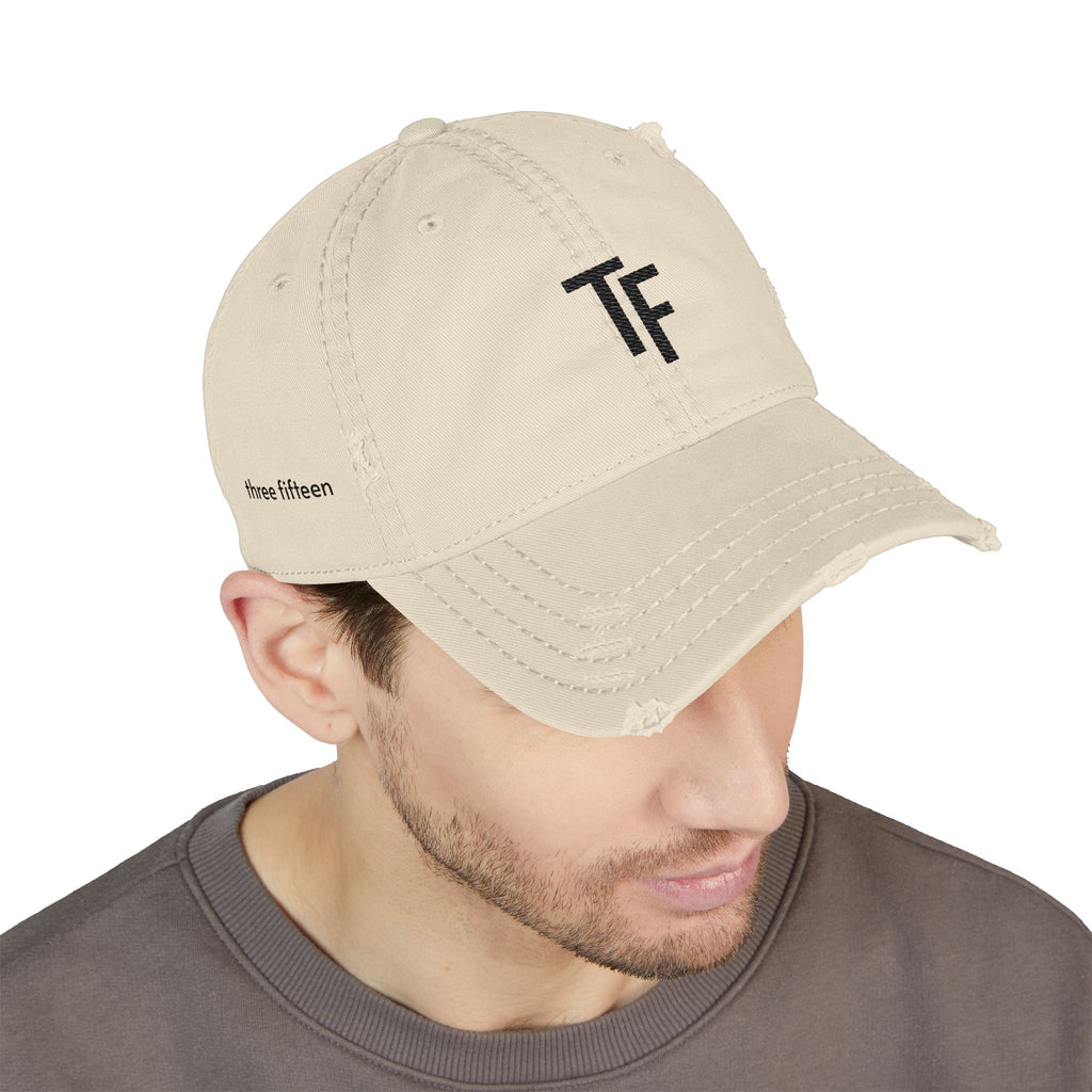 3 - Hat Distressed Embroidered TF Three Fifteen Dad Hat - Casual Chic Accessory