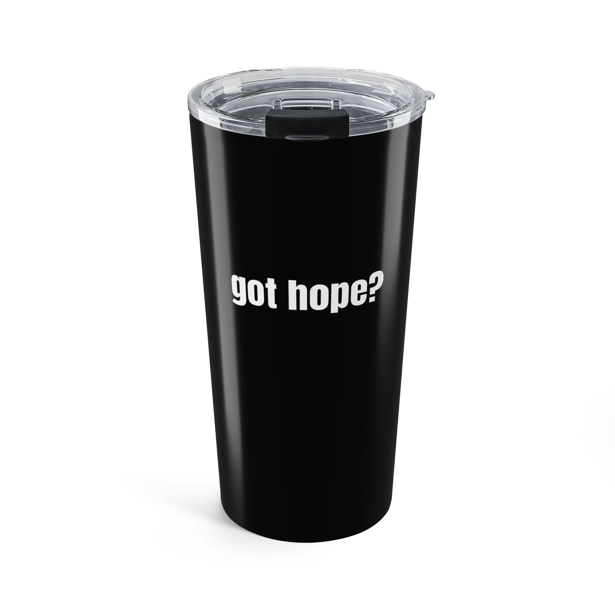 Tumbler — Black 20oz Insulated Travel Cup with "got hope?" Minimalist Design