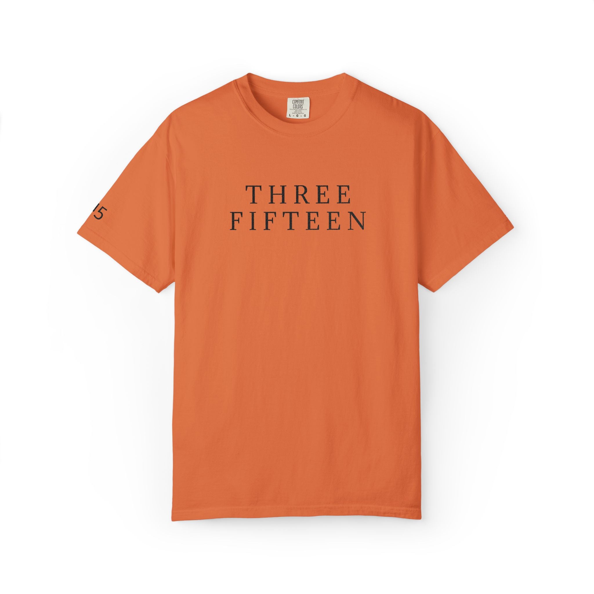 11 - Embroidered THREE FIFTEEN Multi Color Black Lettering Minimalist '75' Chest Logo T-Shirt – Garment-Dyed White Casual Tee