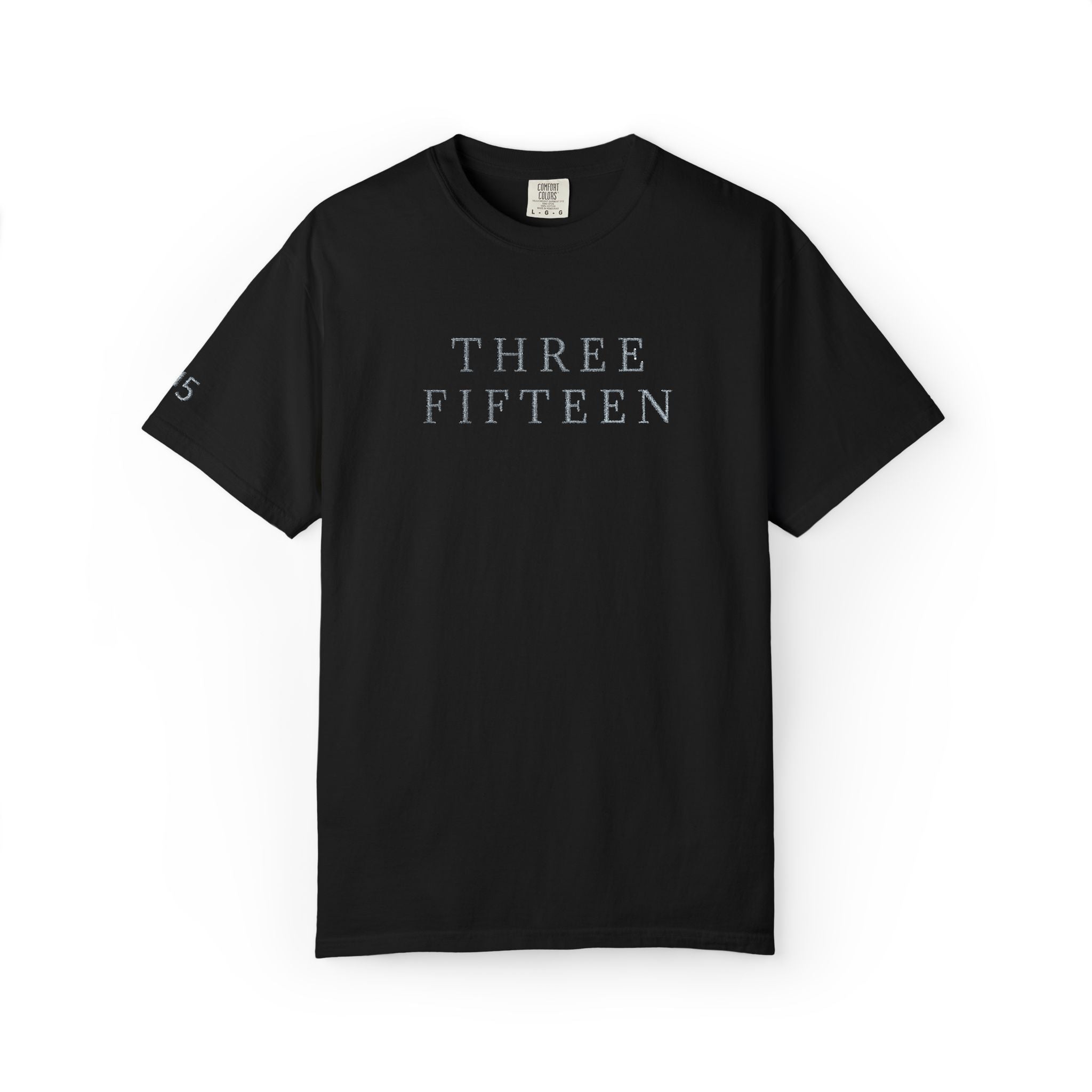11 - Embroidered THREE FIFTEEN Multi Color Minimalist '75' Chest Logo T-Shirt – Garment-Dyed White Casual Tee