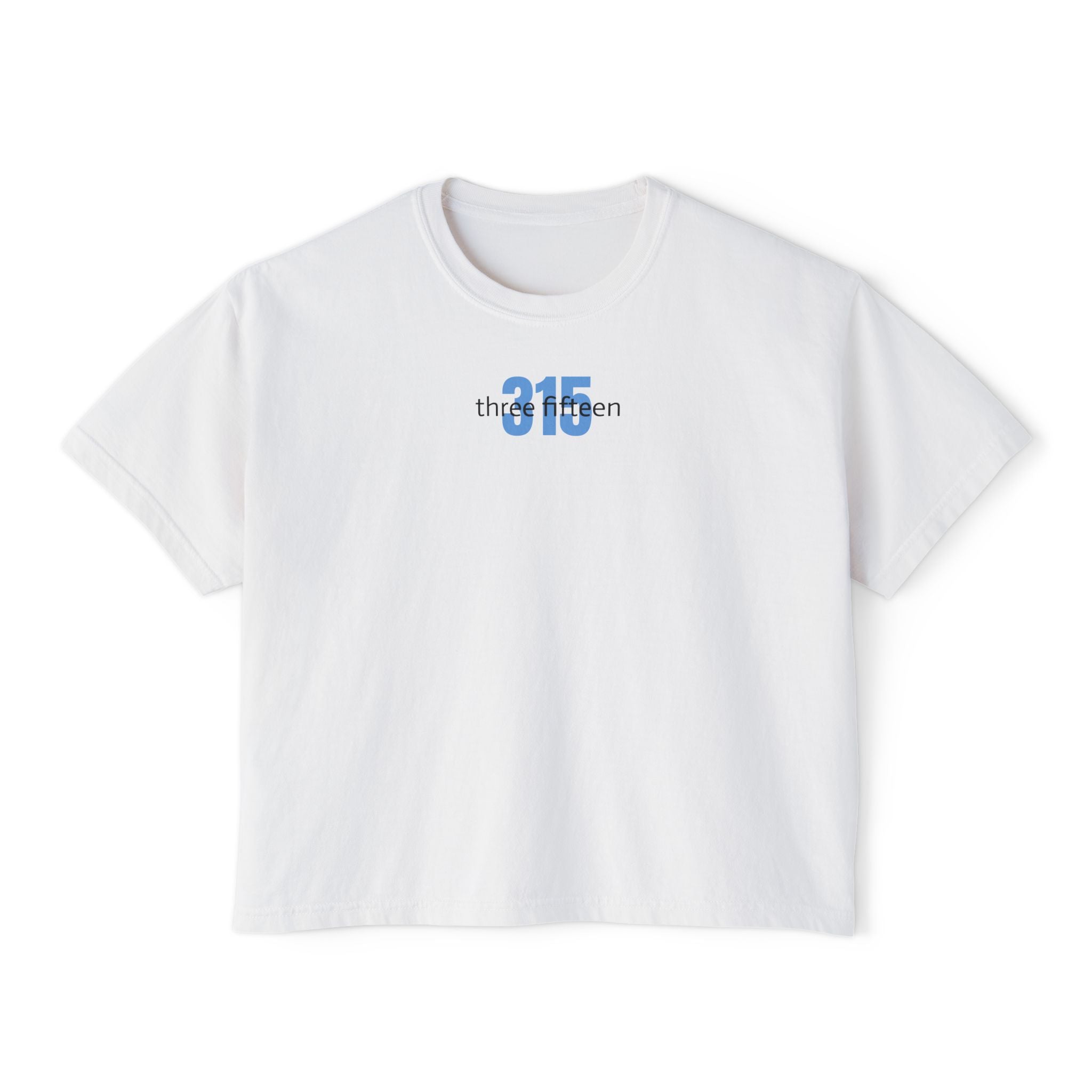 1 - Women's Boxy Tee Bold 315 — Minimalist City Number Graphic Shirt