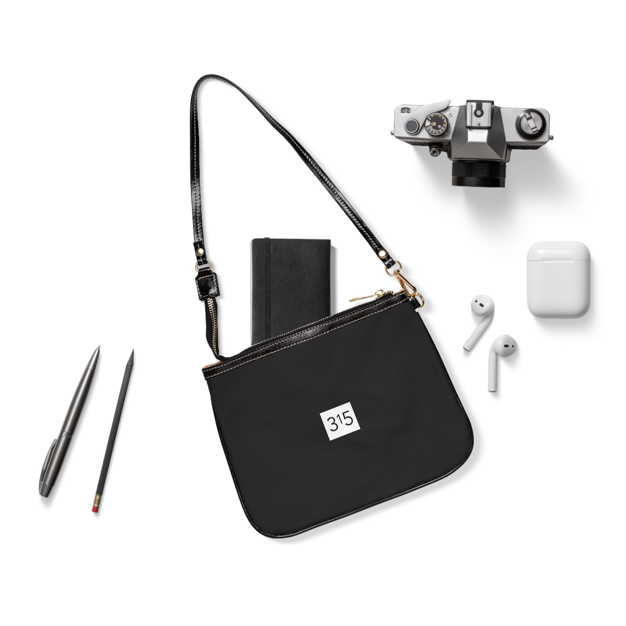 Minimalist Small Shoulder Bag with '315' Square Logo — Everyday Crossbody Purse