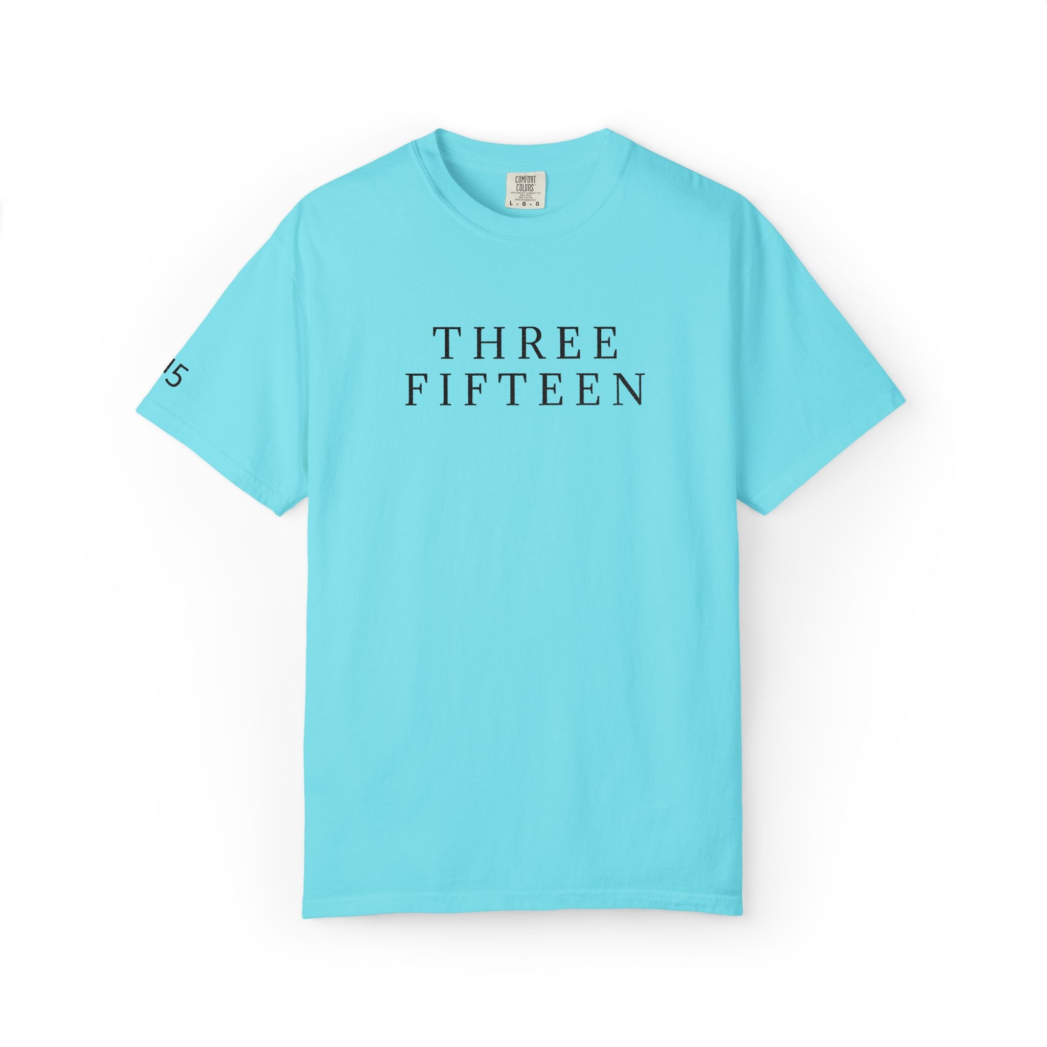 11 - Embroidered THREE FIFTEEN Multi Color Black Lettering Minimalist '75' Chest Logo T-Shirt – Garment-Dyed White Casual Tee