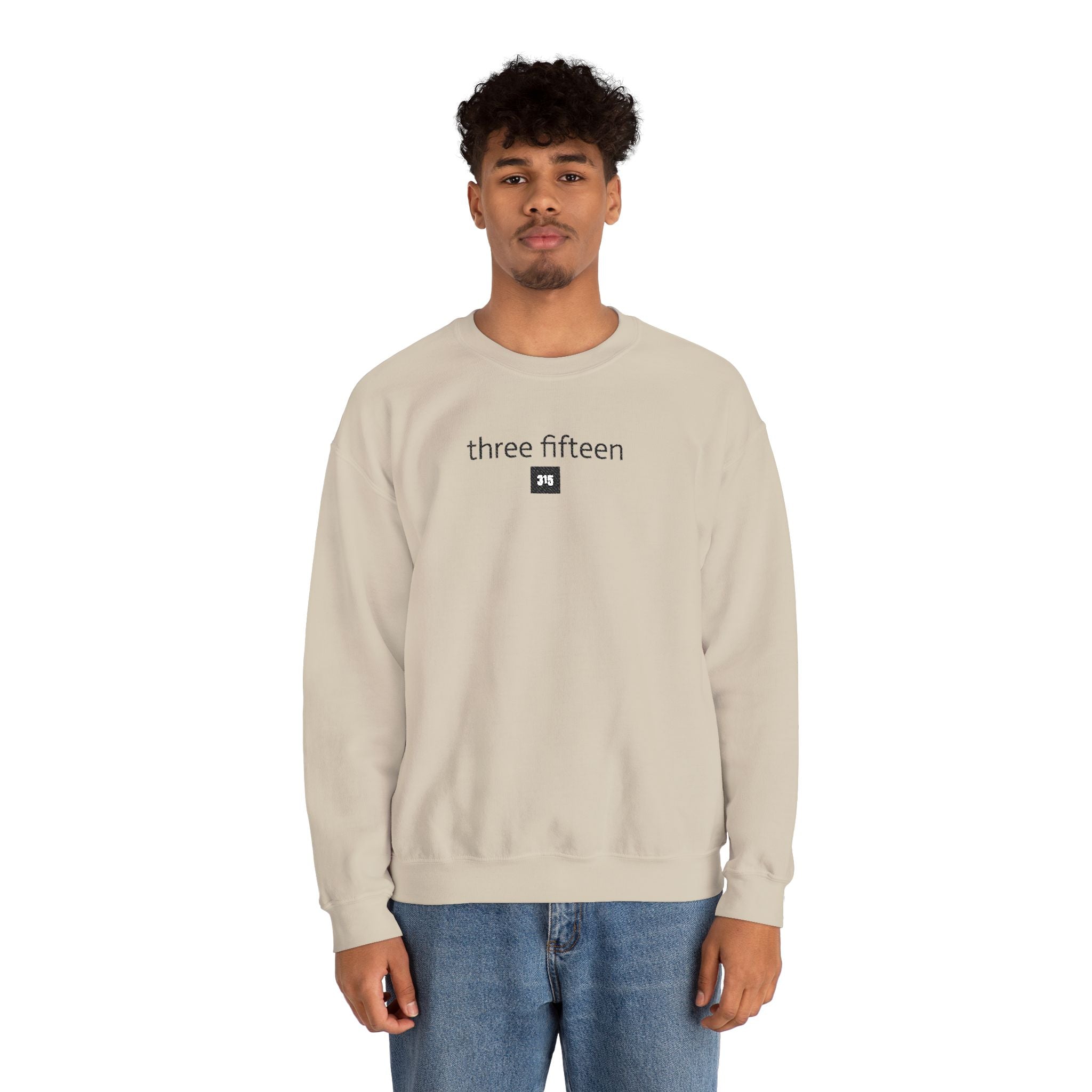 15 - Embroidered Square 315 Crewneck Sweatshirt — minimalist "three fifteen" logo pullover