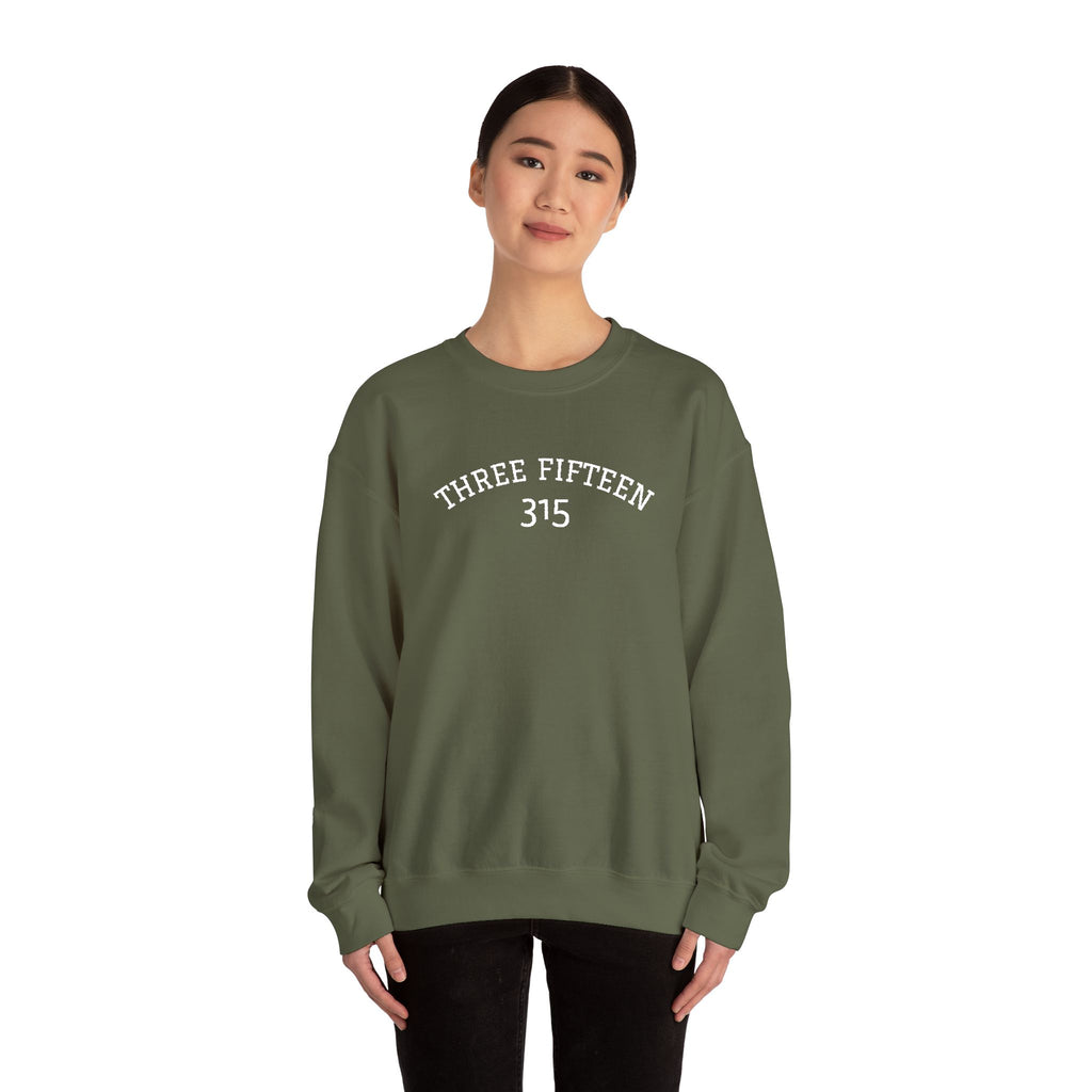 15 - Minimal '315' Embroidered Logo Crewneck Sweatshirt — White Casual Pullover