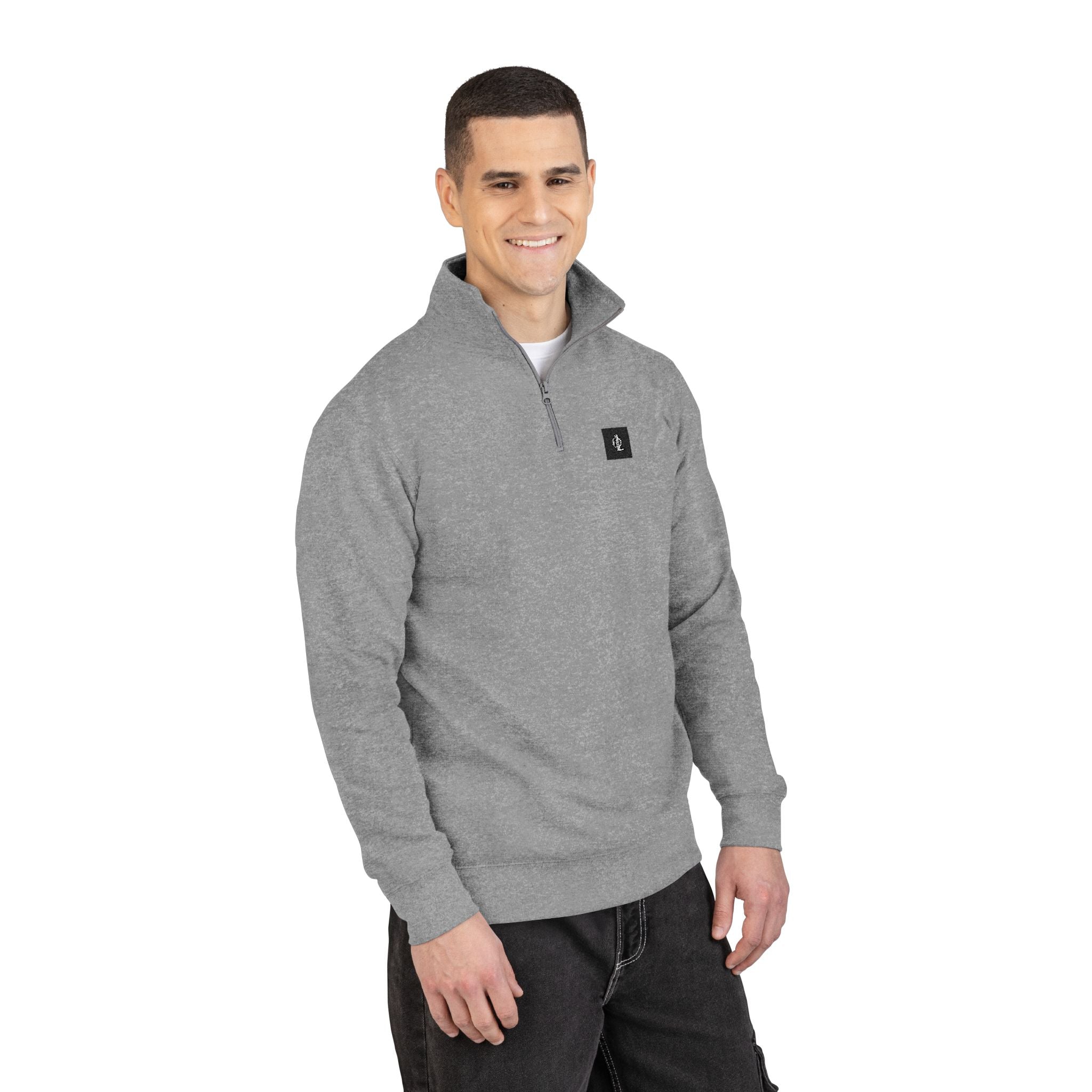 Multi Color - Outcome Leadership- Embroidered Minimalist Quarter-Zip Fleece Pullover — Cozy Grey Casual Sweatshirt