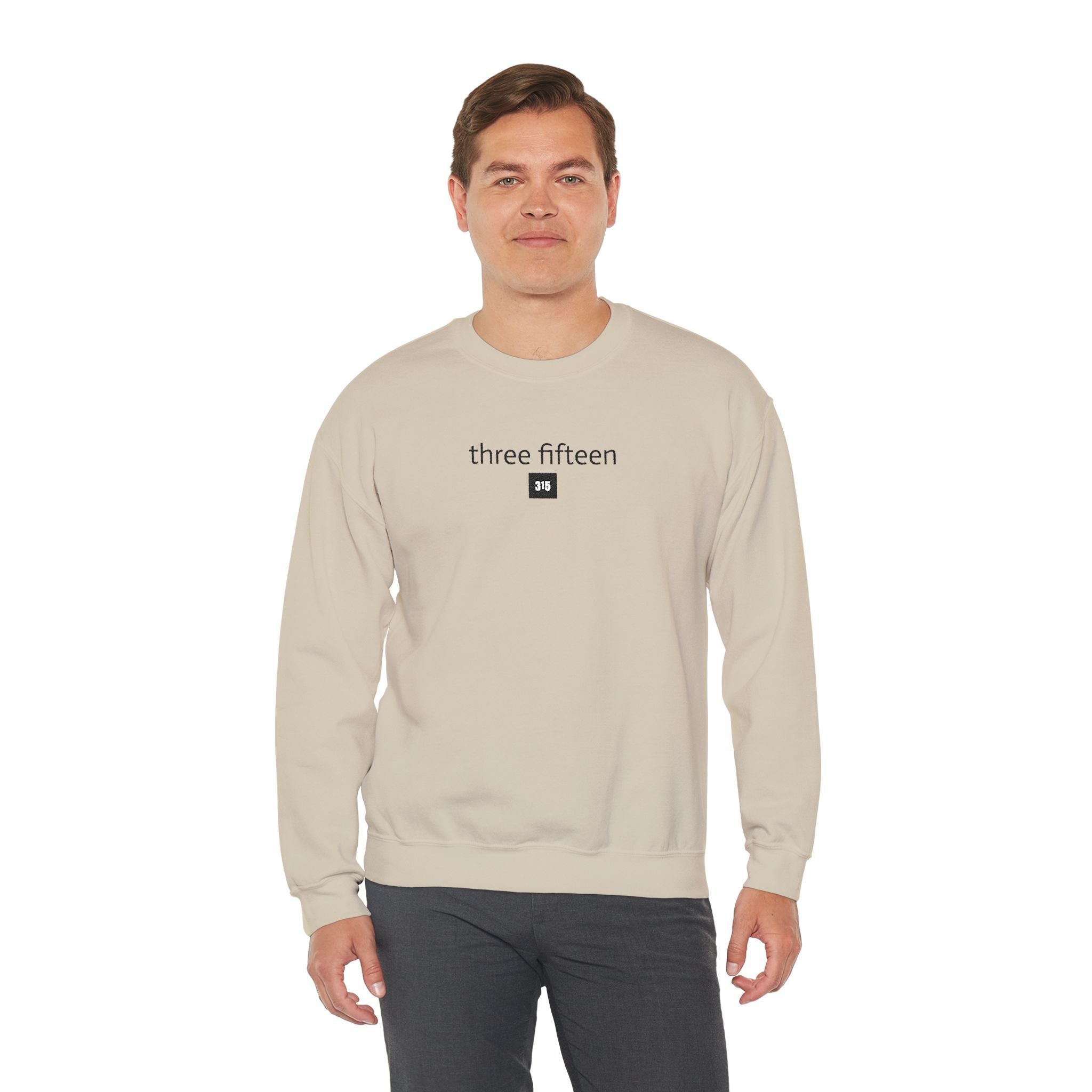 15 - Embroidered Square 315 Crewneck Sweatshirt — minimalist "three fifteen" logo pullover