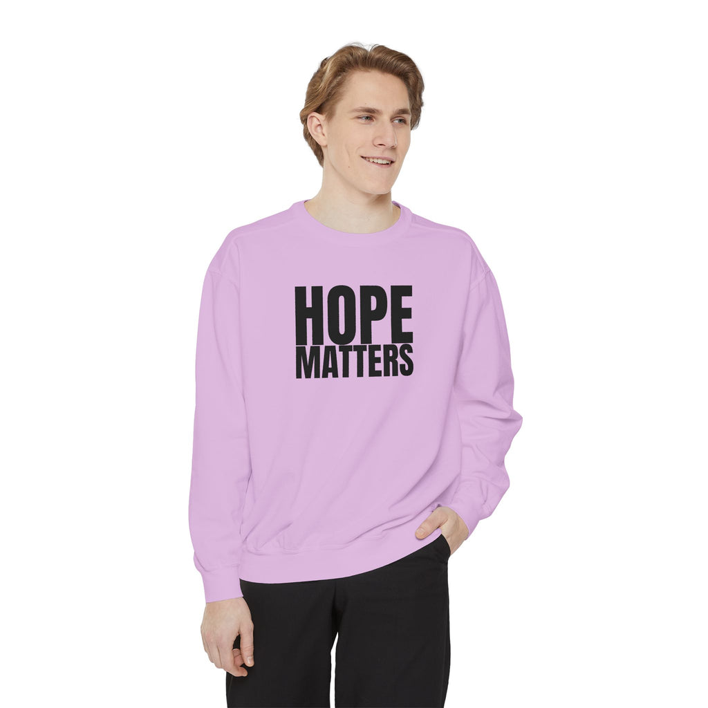 Multi Color Hope Matters Embroidered Minimalist Logo Sweatshirt — White Crewneck Casual Pullover