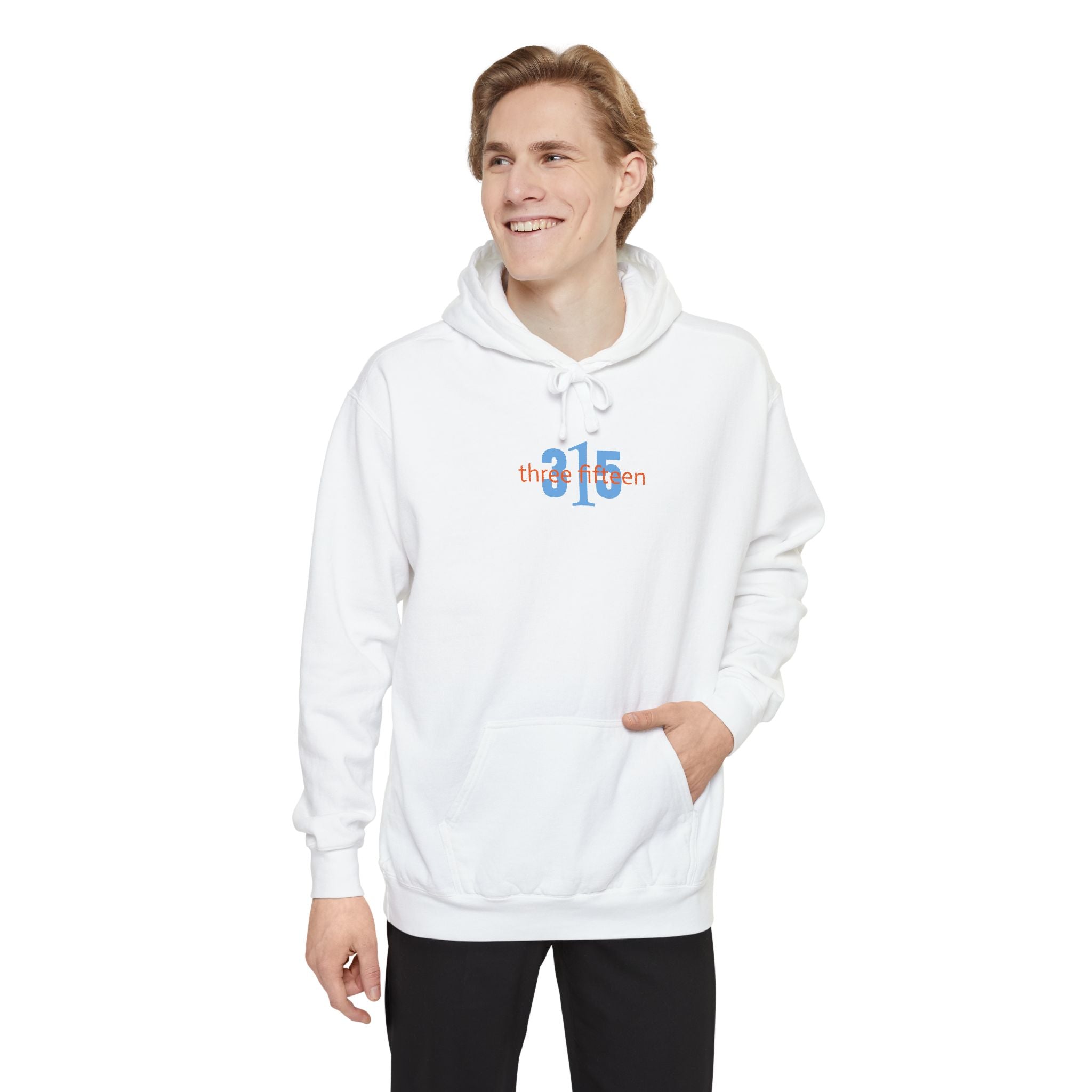 16 - Embroidered White Oversized 1 Comfort Colors Hoodie — 'three fifteen' 315 Minimal Number Graphic