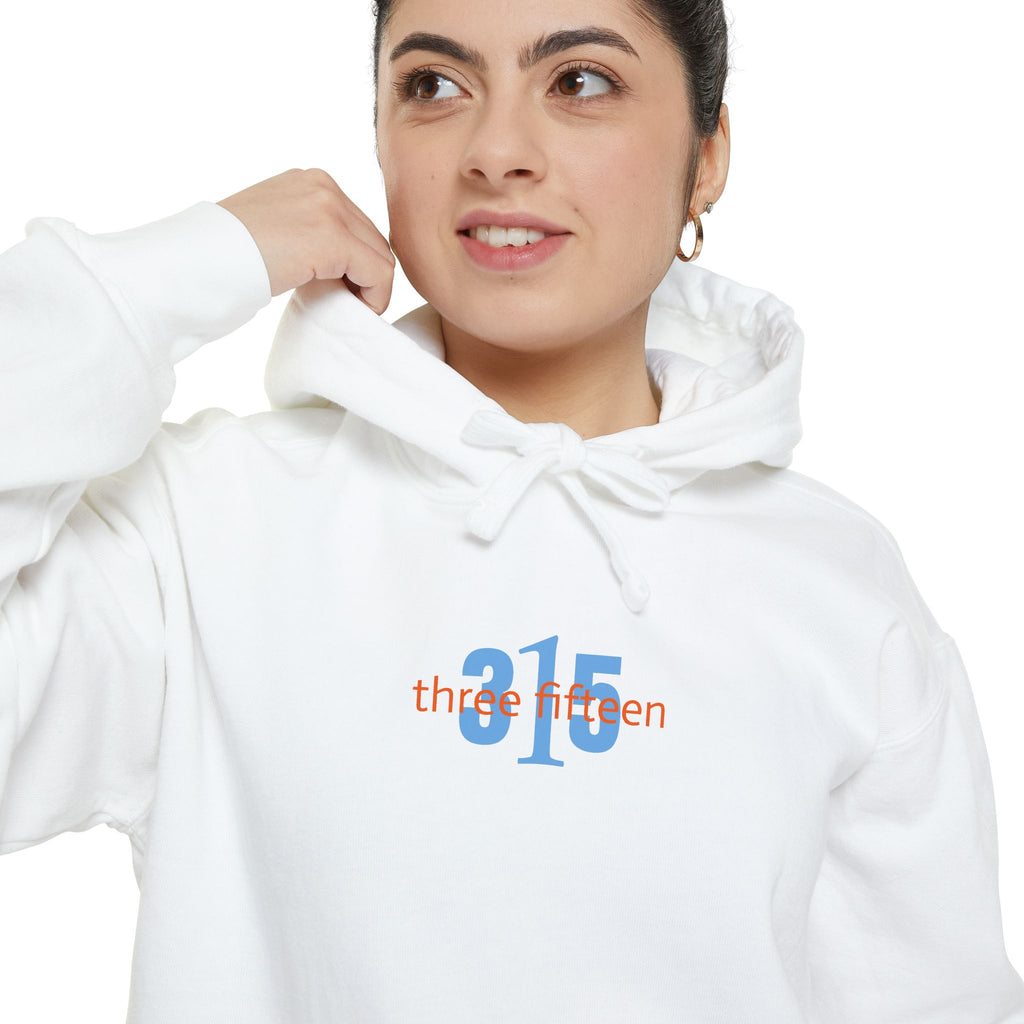 16 - Embroidered White Oversized 1 Comfort Colors Hoodie — 'three fifteen' 315 Minimal Number Graphic