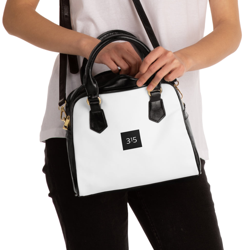 Classic White Shoulder Handbag with Minimal '315' Square Logo — Chic Everyday Tote