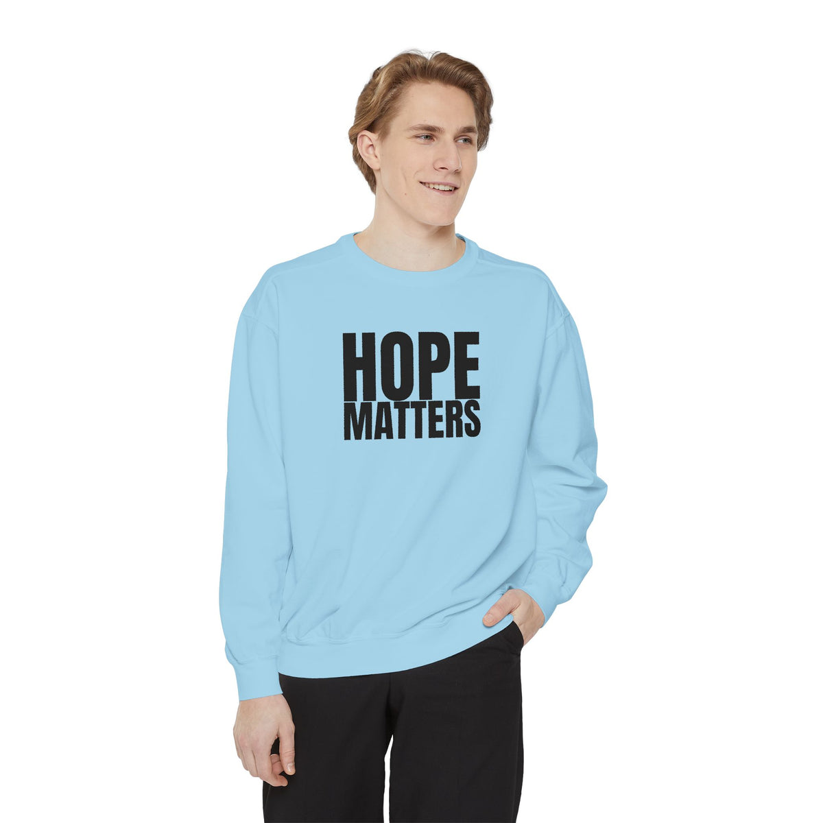 15 - Multi Color Hope Matters Embroidered Minimalist Logo Sweatshirt — White Crewneck Casual Pullover